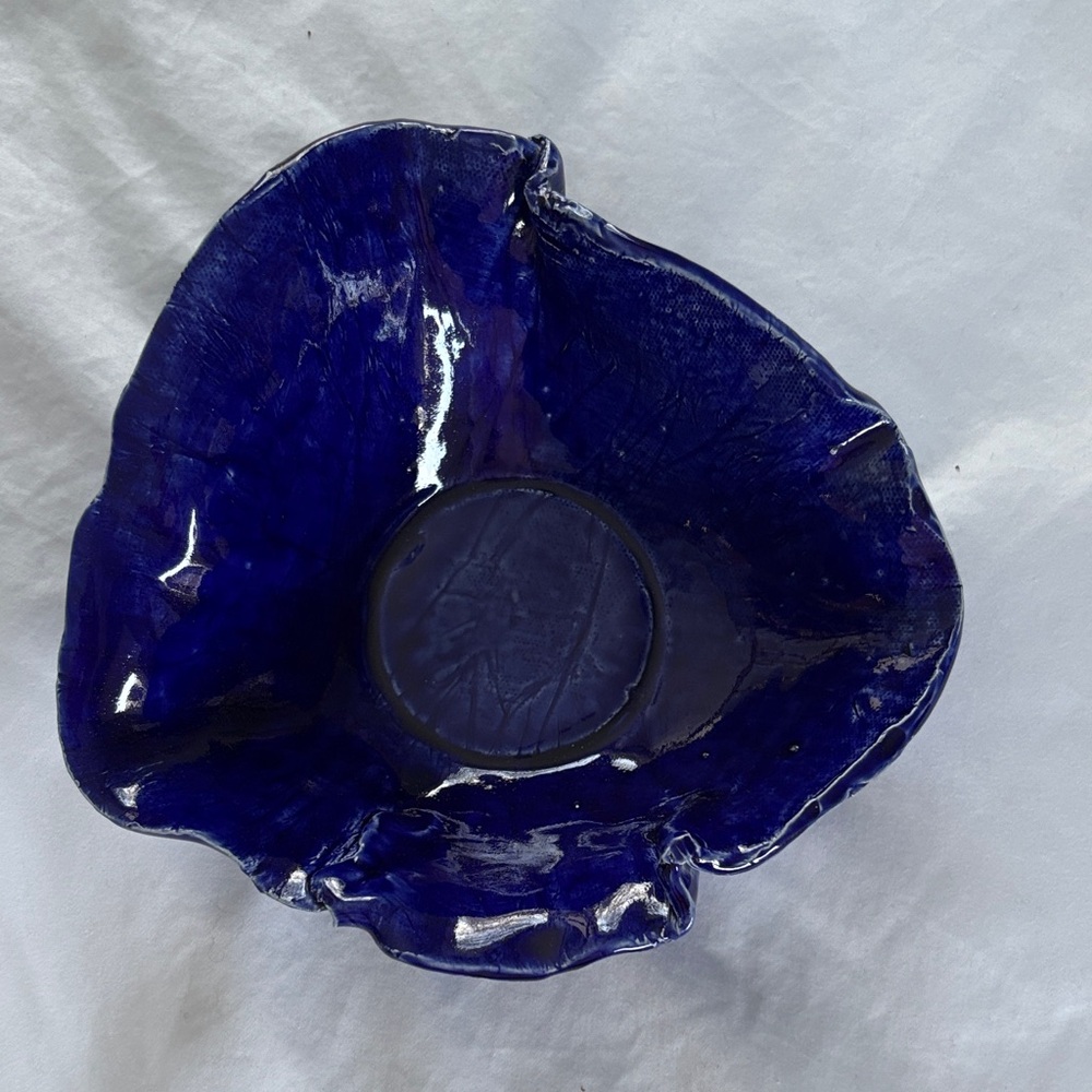 Hand Crafted Blue Ceramic Irregular Shaped Bowl